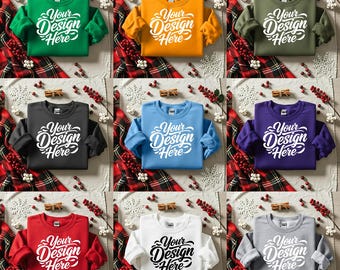 Gildan 18000 Christmas Sweatshirt Mockup Bundle | Flat Lay (Digital Download)