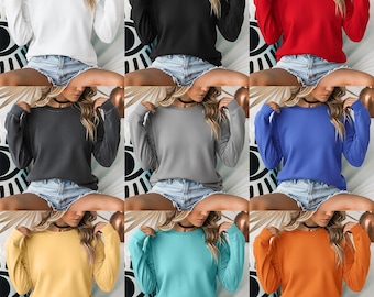 30X Comfort Colors C6014 Long Sleeve Shirt Mockup Bundle | CC 6014 Shirt Mock-up Bundle | Real Model | Neutral Casual Trendy Boho Aesthetic