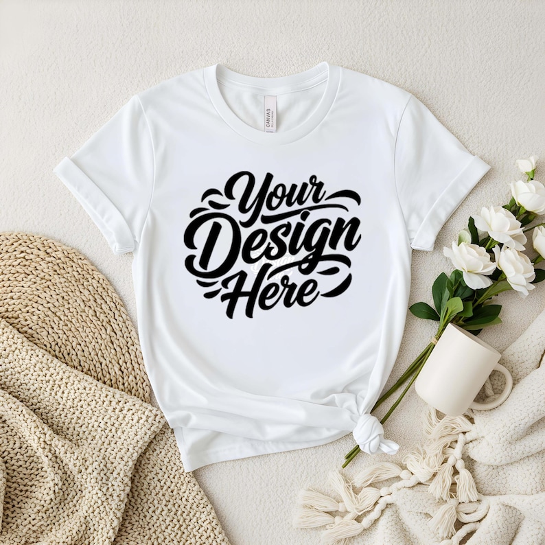 50+ Bella Canvas 3001 Tshirt Flat Lay Mockup Bundle | BC 3001 T-Shirt Flatlay Mock-up Bundle | Real Product | Minimal Simple Background image 15