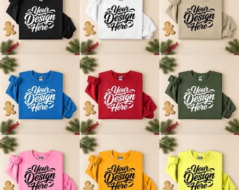 Gildan 18000 Christmas Sweatshirt Mockup Bundle | Flat Lay Folded Mockups (JPG)