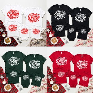Bella Canvas Family Christmas T-Shirt Mockup | Matching Shirts Flatlay (Digital Download)