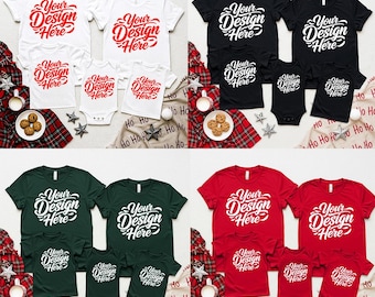 Bella Canvas Family Christmas T-Shirt Mockup | Matching Shirts Flatlay (Digital Download)