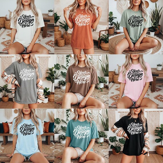 40 Colors Comfort Colors 1717 Mockups, TShirt Mockup Bundle, 1717 Comfort Colors Bundle, POD Mockup, Boho Aesthetic T-Shirt CC Mockup Bundle