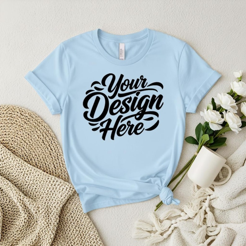 50+ Bella Canvas 3001 Tshirt Flat Lay Mockup Bundle | BC 3001 T-Shirt Flatlay Mock-up Bundle | Real Product | Minimal Simple Background image 11