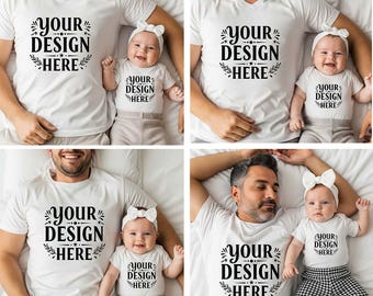 Daddy and Me Mockup Dad and Baby Girl White Bella Canvas T-shirt and 100B Mock up Father's Day Mockup