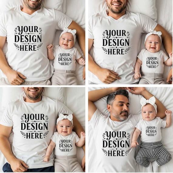 Daddy and Me Mockup Dad and Baby Girl White Bella Canvas T-shirt and 100B Mock up Father's Day Mockup