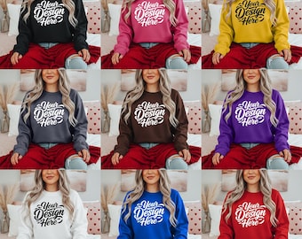 Gildan 18000  Sweatshirt Mockup Bundle,  Sweater Mockup, Real Model Mock, Trendy Crewneck Sweatshirt Mock