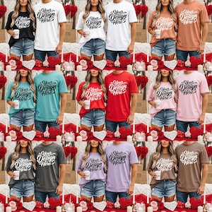 May include: A collection of t-shirts in various colors, including black, white, teal, red, pink, gray, purple, and brown. Each shirt features the text "Your Design Here" in a stylized script. The shirts are paired with denim shorts.