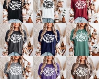 Comfort Colors C1717 T-shirt Mockup Bundle, CC 1717 T-shirt Bundle, Neutral Minimal Trendy Summer Fall Long Shirt, Simple Minimal Tee Bundle