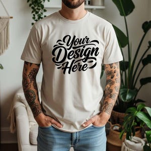 Natural Bella Canvas 3001 T-Shirt Mockup | Male BC3001 TShirt Mock-up | Real Model Mockup | Mens Basic Simple Bella Canvas 3001