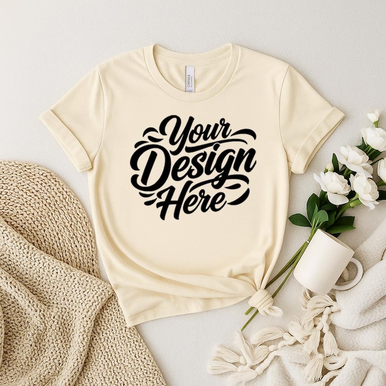50+ Bella Canvas 3001 Tshirt Flat Lay Mockup Bundle | BC 3001 T-Shirt Flatlay Mock-up Bundle | Real Product | Minimal Simple Background image 13