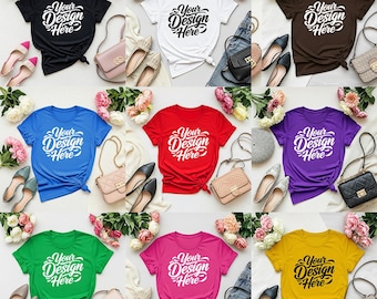 40+ Gildan 64000-t-shirt plat liggende mockupbundel | G640 T-shirt flatlay mock-upbundel | Echt product | Neutrale minimale basisachtergrond