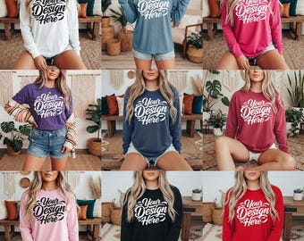 40+ Comfort Colors 6014 Mockup Bundle Comfort Colors C6014 Long Sleeve Shirt Mockup CC 6014 Shirt Mock-up Bundle C6014 Simple Real Model