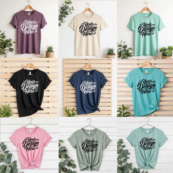 50+ Bella Canvas 3001 Tshirt Flat Lay Mockup Bundle | BC 3001 T-Shirt Flatlay Mock-up Bundle | Real Product | Minimal Simple Background