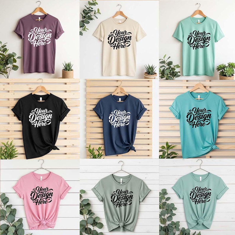 50+ Bella Canvas 3001 Tshirt Flat Lay Mockup Bundle | BC 3001 T-Shirt Flatlay Mock-up Bundle | Real Product | Minimal Simple Background image 1