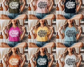 Bella Canvas Tshirt Mockup Bundle | BC 3001 T-Shirt Mock-up Bundle | Real Model | Cozy Trendy Neutral Boho Aesthetic Summer Fall Shirt Mock