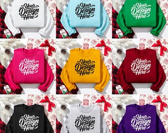 Gildan 18000 Christmas Sweatshirt Mockup Bundle | Flat Lay, Folded (JPG)
