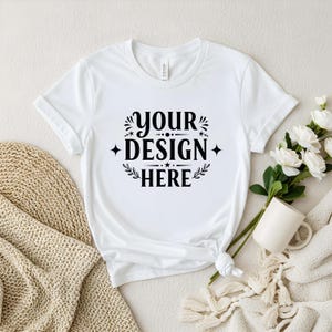 Natural Bella Canvas 3001 Flat Lay Mockup, Bella Canvas T-Shirt Mockup, Flat Lay Wiszące Bella Canvas 3001 Tshirt Mock Up | Flat Lay Wiszące