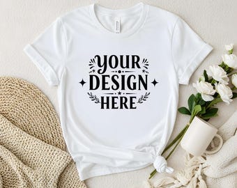 Natural Bella Canvas 3001 Flat Lay Mockup, Bella Canvas T-Shirt Mockup, Flat Lay Hanging Bella Canvas 3001 Tshirt Mock Up | Flat Lay Hanging