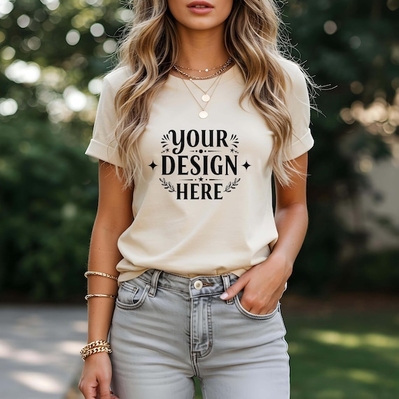 Natural Bella Canvas 3001 T-Shirt Mockup, Flatlay Shirt Mockup (JPG)