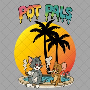 Pot Pals Retro Cartoon Stoner Art | Funny 420 Digital Download PNG | Weed Smoking Cartoon Pool Scene | Instant Download