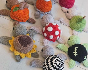 Crochet Fall & Halloween Turtle Plushie Amigurumi Handmade Stuffed Animal