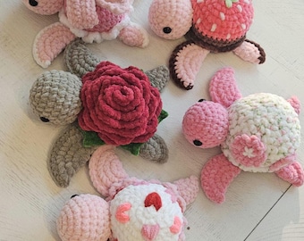 Crochet Valentines Turtle Plushie Amigurumi Handmade Stuffed Animal