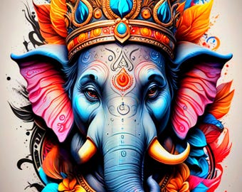 Kolorowy wydruk artystyczny Ganesha: Bóg wiedzy (pobranie cyfrowe)