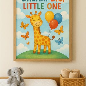 Dream Big Little One – Giraffe Nursery Wall Art | Printable Kids Room Poster | Watercolor Animal Art for Baby Boy or Girl