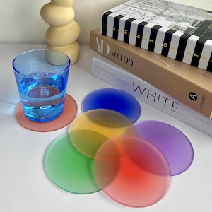 Colourful Frosted Acrylic Coasters Set Of 6 | Colourful Gradient Coaster Set |Custom Name Date Text | Aura Round Coasters |Housewarming Gift