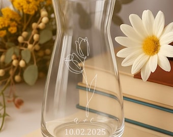 Jarrón de cristal personalizado grabado – Fecha e iniciales personalizadas / Regalo de boda, aniversario o compromiso / Pequeño o grande