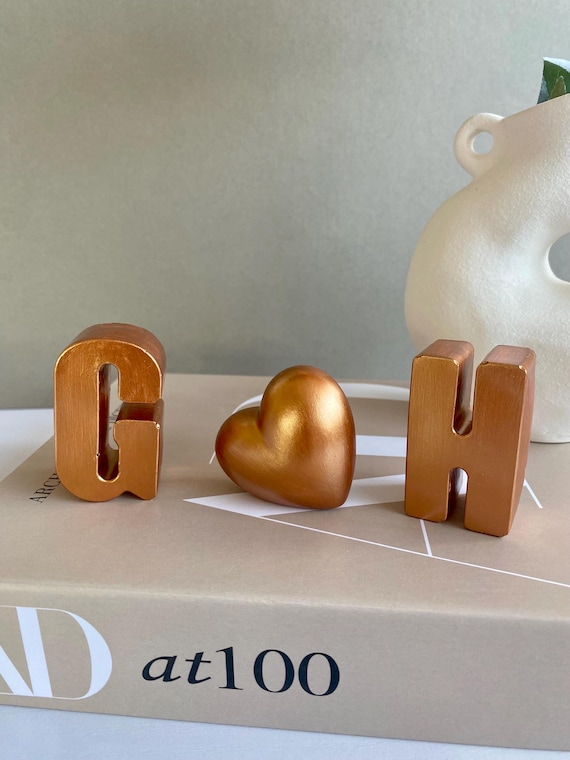 Personalized Copper Concrete Letters with Heart – 7th Anniversary Gift