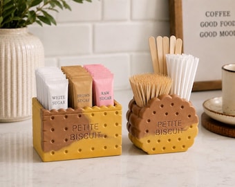 Keks-Zuckerpackungshalter & Rührstab-Organizer | Keramik Cookie Coffee Station Caddy