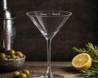 Copa de martini personalizada grabada / Nombre personalizado, diseño de pareja, detalles en oro/plata