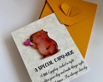 Capybara Pocket Hug: Resin Pin, Keychain, or Keepsake with Card