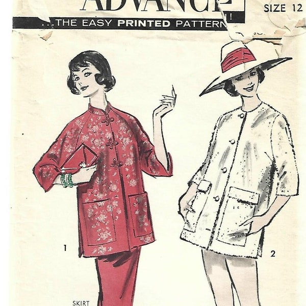 1950s Misses' Coat Evening or Day Wear Mandarin Collar or Collarless Advance 9076 Bust 32 C/C Womens Vintage Sewing Pattern