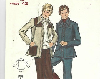 1970s Men's Shirt with Yokes and Straight Leg Pants Butterick 6387 Partially Cut Complete Chest 42 Waist 36 Men's Vintage Sewing Pattern