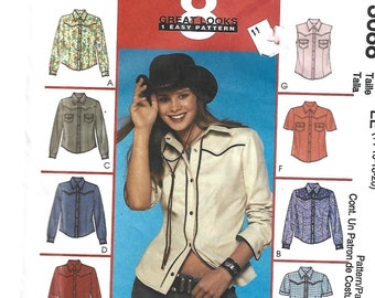 Misses' Western Cowboy Shirt Yokes Sleeve Variations Yellowstone Nashville Style McCall's 3688 UNCUT FF Bust 36-42 Womens Sewing Pattern