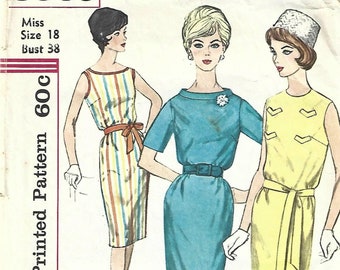 1960s Slim Dress Three Styles Simplicity 3869 C/C Bust 38 Women's Vintage Sewing Pattern