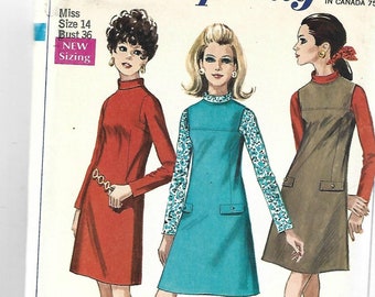 1960s Misses' Dress or Jumper Square Armholes Cut Complete Bust 36 Women's Vintage Sewing Pattern