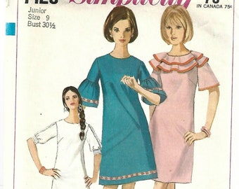 1960s A-Line Dress Round Neckline Simplicity 7128 Cut Complete Bust 31.5 Women's Vintage Sewing Pattern