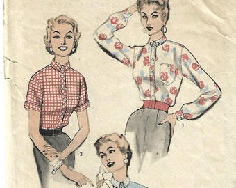 1950s Misses' Blouses Short or Long Sleeves Advance 6686 Complete Bust 36 Women's Vintage Sewing Pattern