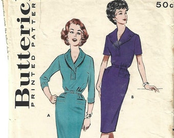 1960s Slim Dress Sleeve Variations Collar Interest Butterick 9101 Cut/Complete Bust 34 Women's Vintage Sewing Pattern