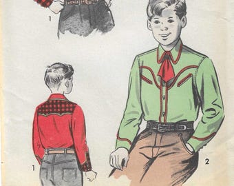 Advance 5443 Boy's Western Cowboy Style Shirt Factory Folds Size 4 Chest 23 Boy's Vintage Sewing Pattern