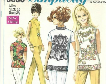 1960s Misses' Blouses and Stove Pipe Pants Simplicity 8000 Bust 38 UNCUT FF Women's Vintage Sewing Pattern