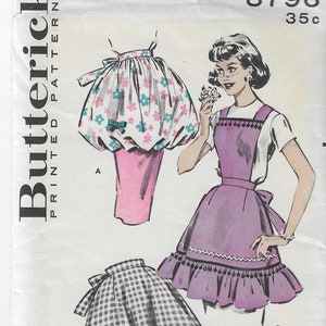 Butterick 8796  1950s Pinafore Apron Half Apron Harem Pouff Apron Cut Complete Women&#39;s Vintage Sewing Pattern