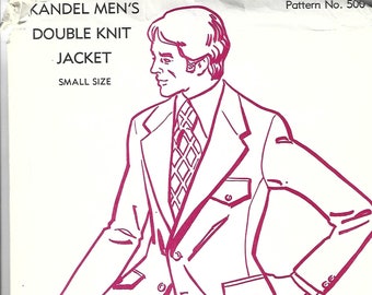 1970s Men's Single Breasted Double Knit Jacket Kandel Knits 500 Size 32 - 34 - 35 - 37 UNCUT FF Men's Vintage Sewing Pattern