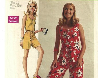 1970s Misses' Jumpsuit or Romper Sleeveless Easy to Sew Simplicity 8787 Bust 32.5 UNCUT FACTORY FOLDS Women's Vintage Sewing Pattern