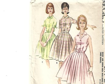 1960s Misses' Shirtwaist Dress with Choice of Three Bodices McCall's 5774 C/C Bust 32 Women's Vintage Sewing Pattern