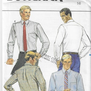 Butterick 3445 1980s Men&#39;s Long Sleeve Shirt Butterick 3445 UNCUT FF Size 16 Men&#39;s Vintage Sewing Pattern